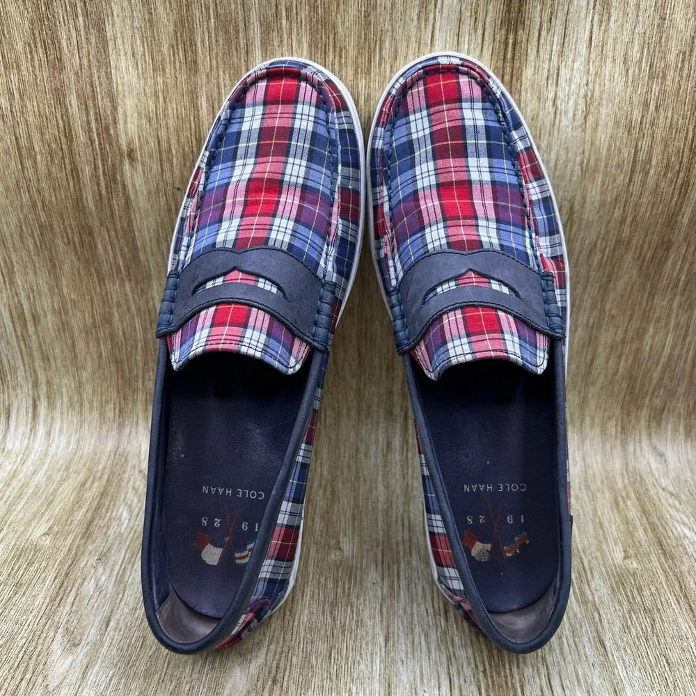 Cole Haan Nantucket Penny Loafer II Men's Size 12 M Red Blue Plaid Canvas C24450